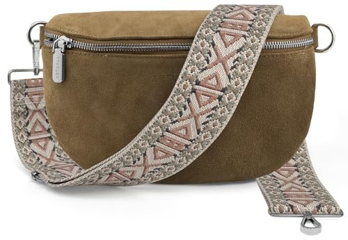 ARTVALL - Umhängetasche Wildleder Tasche Handtasche Velours Bauchtasche Klein mit Schultergurt Design Taschenband abnehmbar verstellbares Riemen Crossbody Bag Echt Ledertasche Damen mit Reißverschluss
