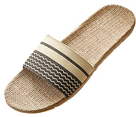 Lazzboy Hausschuhe Damen Sommer Drinnen Und Draußen Rutschfeste Bequeme Leinenpantoffeln In Farbverlaufsfarbe Flachs Haus Schuhe Indoor Atmungsaktiv Outdoor Sandalen (Schwarz,43)