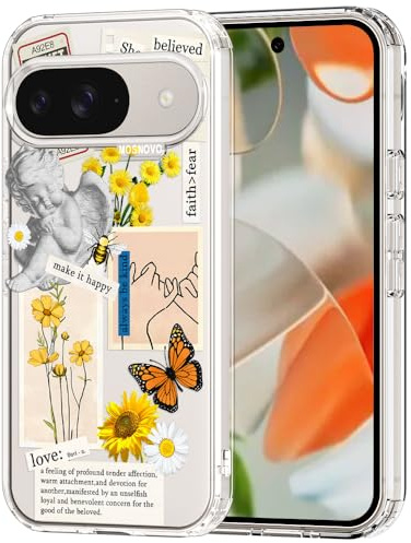 MOSNOVO Hülle für Google Pixel 9 & 9 Pro – Durchsichtige, schlanke, stoßfeste TPU+PC-Handyhülle, [6,6 Fuß Fallschutz/Anti-Abziehen] - Vintage-Collage-Kunst