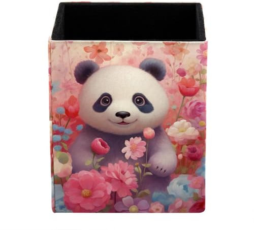 Pot à crayons - Fleur de panda - Accessoires de bureau - Organisateur de rangement pour pinceaux de maquillage - Organiseur de papeterie pour bureau, école, maison
