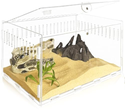 Acryl Terrarium, 30*20*15CM Reptilien Terrarium Tank, Transparente Reptilien Futterbox, Insekten Futterbox, Kriechender Haustier Reptilien Aufzuchtbox für gehörnte Frösche, Echse, Schlangen