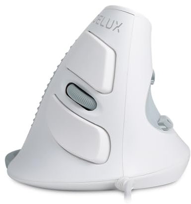DeLUX Wired Ergonomic Mouse, Slient Click Vertical Mouse, Removable Wrist Rest, 4200 DPI via Driver, 6 Programmable Buttons, for Carpal Tunnel, for Laptop/PC/Mac (M618XU-White&Gray)