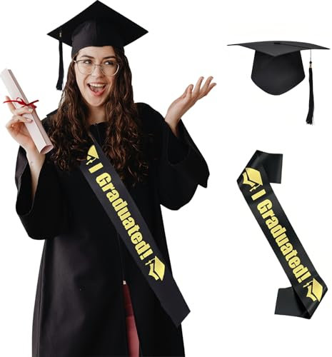 Ideal Swan Doktorhut Bachelor Hut Set, Absolventenhut 2025 Abschluss Hut Verstellbarer mit Schärpe, Akademiker Hüte für Abschlussfeiern Geschenke vom Studium Universität Hochschule Abitur, Schwarz