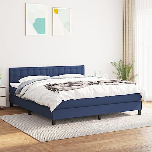 KOIECETA Boxspringbett mit Matratze Doppelbett Polsterbett Bettgestell Lattenrost Bett Bettrahmen Hotelbett Schlafzimmerbett Blau 160x200 cm Stoff