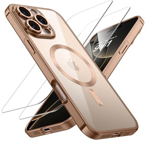YINLAI 3-in-1 Hülle für iPhone 16 Pro Max Kompatibel mit MagSafe,Anti-Vergilbung,Militärschutz,Kameraschutz,Weiche Klare Magnetische Cover Case Handyhülle für iPhone 16 Pro Max 6.9,Titan Wüstensand