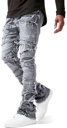 Kdtoll Jeans Uomo Slim Fit - Pantaloni in Denim Elasticizzato Y2K Streetwear, Design Patchwork in Stile Y2K Hip-Hop, Gamba Dritta Jeans Skinny per Moda e Tempo Libero