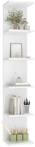 SONNI Wandregal, Standregal mit 6 Etagen, Freistehend, Weiß, 30x24.8x160cm | Regal, Wandmontiert für Bücher, Filme, Industrielle, Hohes stehende Bücherregal für Schlafzimmer, Büro, Wohnzimmer, Küche