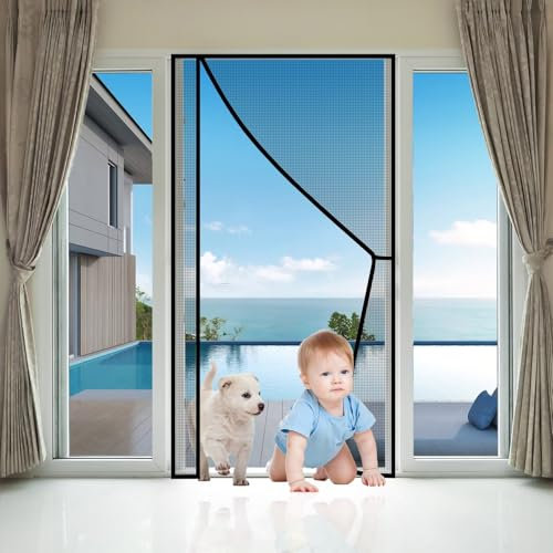 Moustiquaire Fenêtre Magnétique, 80x210cm Noir Automati quementfermé, Moustiquaire Porte sans Percer pour Couloirs