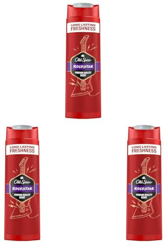 Old Spice Rockstar 3-in-1 Duschgel für Haar, Gesicht und Körper 400 ml, langanhaltende Frische, Duft von Parfumqualität, Tiefenreinigung (Packung mit 3)