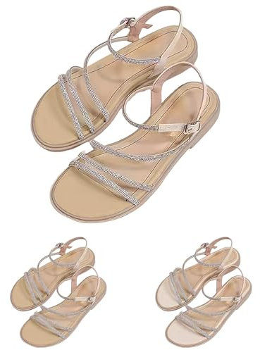 Clearance UK - Sandalias casuales para mujer, estilo de verano, romanas, con soporte de arco, ajustables, brillantes, puntera abierta, con cordones, para exteriores, suela suave, sandalias planas