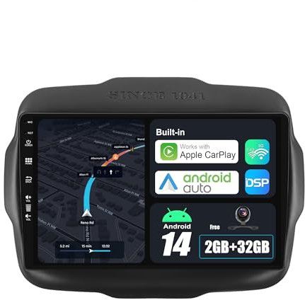 BXLIYER Android 14 IPS Autoradio para Jeep Renegade (2015-2018) Sat Navigation GPS Radio - 2G+32G - Inalámbrica CarPlay Android Auto - Dab 4G Dual-Band WLAN Volante Cámara Trasera - 9 Pulgada 2 DIN