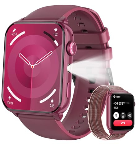 Reloj Inteligente Mujer, 1.91 Smartwatch Mujer con Linterna y Llamadas Bluetooth, Smart Watch con 2 Correas, Notificación, Podómetro, Pulsómetro, Sueño, IP68 Pulsera Actividad para Android iOS