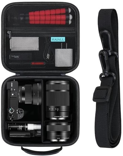 RAIALL Sacoche pour Appareil Photo Sony Alpha a6000/a6100/a6400/a6700/ Sony Alpha 7 II III IV/7R V Appareil Photo numérique sans Miroir et Objectif, Sac de Voyage Rigide pour Appareil Photo, Noir