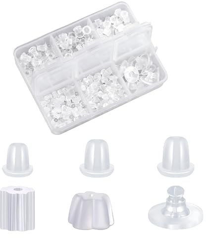 600 PCS Silicone Earring Backs, Clear Soft Rubber Earrings Back with Box, 6 Styles Hypoallergenic Safety Earring Stoppers for Droopy Ears Women's DIY Jewelry Earrings Studs Supplies