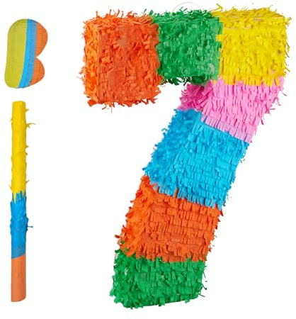 Relaxdays Pinata Zahl, Regenbogenpinata Geburtstag, HBT: 50,5 x 35,5 x 7,5 cm, Partypinata Kinder, zum Befüllen, bunt
