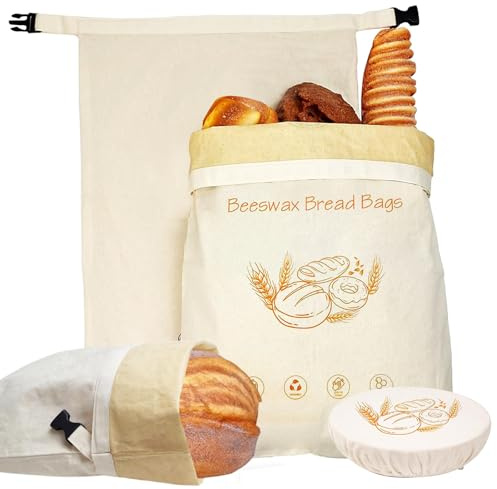 KINDLUME 2 Pieza Bolsa Pan, Bolsa Pan Tela, Estuche Reutilizables De Cera De Abeja y Algodón, para Fresh Fresco y Almacenamiento De Alimentos Diario