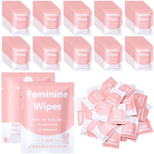 Leelosp 500 Pieces Feminine Wipes Individually Wrapped Women Travel Size Bulk Unscented Intimate Wipes Mild Private Parts Ph Balanced for Travel Bathroom Toilet Daily