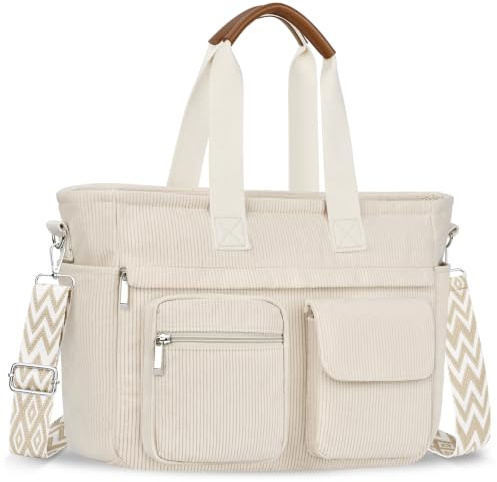 Cord Tasche Damen, Umhängetasche Damen Groß Handtasche mit Vielen Fächern | Gross Crossbody Bag Shopper Tasche Leicht for 13-14 Laptop Cord Tote Bag Schulhandtasche für Uni Alltag Business