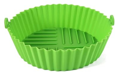 1PC Silicone Air Fryer Baking Tray Circular Foldable Resistant and Easy to Clean Oven Mat(Green Large)