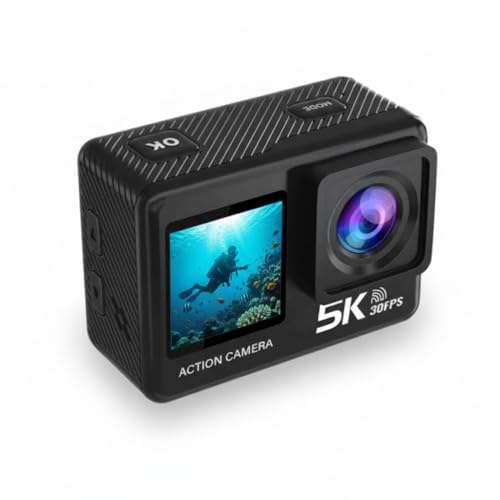 Xalveria 5K Ultra HD Actionkamera mit EIS, Dual-Touchscreen & 170° Weitwinkel – Wasserdicht für Unterwasser, Outdoor-Abenteuer, Extremsport & Vlogging