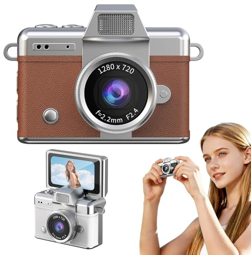 Mini Digitalkamera, HD 1080P Kamera, 16MP Digitalkameras 1,5-Zoll-IPS-Farbbildschirm, Vintage Camera Farbbildschirm Portabler Videorecorder mit Monoreflex-Geformtem CMOS-Sensor (Braun)