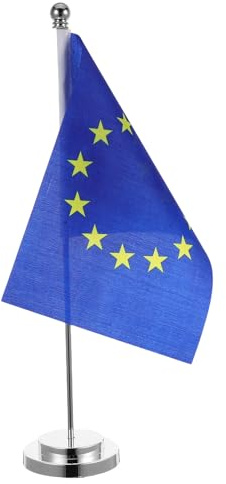 SAFIGLE Petit Drapeau de Bureau Union Européenne avec Support en Polyester, Design Élégant et Anti-renversement, Décoration de Fête pour Bureau ou Maison