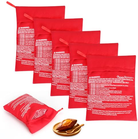 Lot de 5 sacs à pommes de terre pour micro-ondes, pour pommes de terre douces, réutilisables, pour cuisson rapide, sans four, 24 x 17 cm, rouge