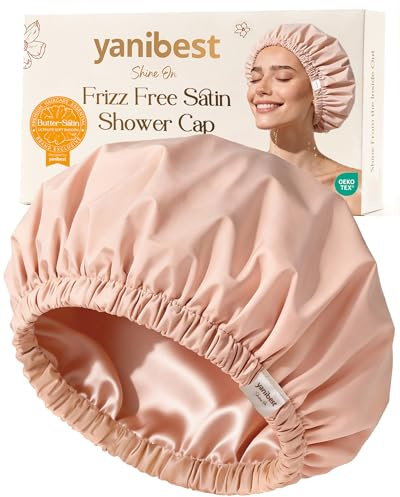 Yanibest Satin Lined Shower Cap for Women Reusable Waterproof, Large Bath Cap with Soft Elastic Band, Luxury Hair Protection Caps