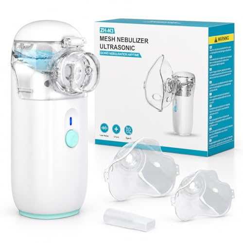 Inhalationsgerät für Kinder Erwachsene mit 2 Maske Mundstück Tragbar | Leiser Inhalator Vernebler mit Einstellbarem Sprühnebel und Selbstreinigung Wiederaufladbares Inhaliergerät mit 2 Maske Munds