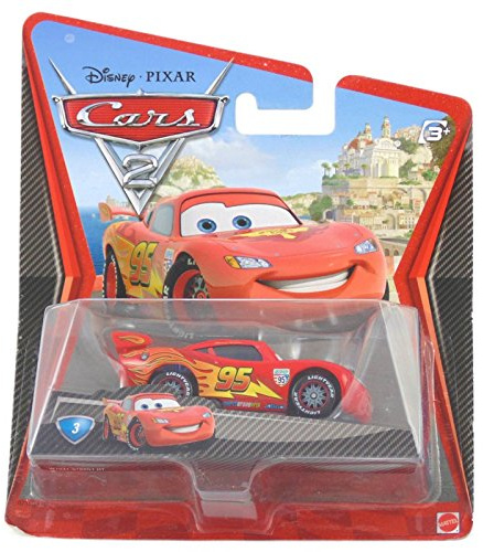 Pixar Mattel W1941 Model Car Cars 2 Lightning McQueen with Racing Wheel