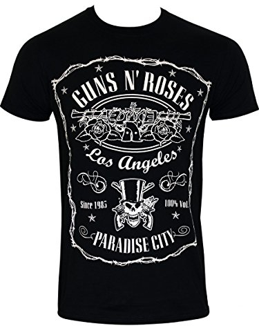 Guns & Roses Men's Guns N' Roses Paradise City Label T-Shirt, Black (Black Black), X-Large