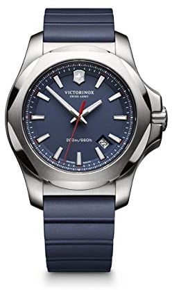 Victorinox Herren Armbanduhr I.N.O.X. Ø 43 mm, Swiss Made, Analog Quarz, Wasserdicht bis 200 m, Saphirglas, Kautschuk-Armband, Blau
