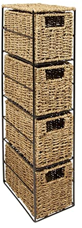 Woodluv 4 Drawer Seagrass Tower Storage Unit- Bedroom/Bathroom/Home/Office 66 x 16 x 24 cm
