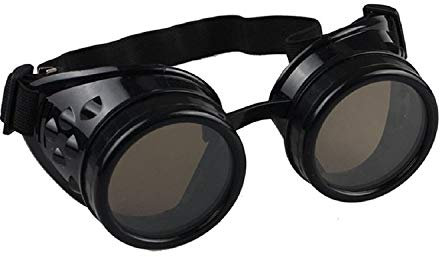 Ultra Schwarz mit Braunen Gläsern Steampunk-Brille Herren Damen Cyber-Brille Viktorianisch Punk Schweißen Cosplay-Brille Goth Rustikale Niete Runde Brille Fliegende Brille Fancy Dress Pilotenbrille