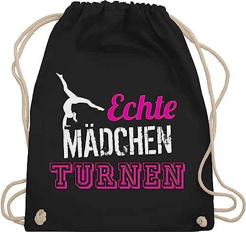 Turnbeutel Rucksack - Echte Mädchen turnen I Geschenk Turnerin - Unisize - Schwarz - kunstturnen kinderturnbeutel sport turn beutel für turner 25. geburtstag gymnastic stoffbeutel sportbeutel