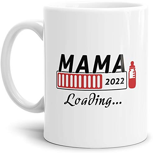 Geschenk-Tasse Du wirst Mama 2022 - Loading/Lade-balken/Schwangerschaft/Baby/Enkel/Nichte/Neffe/Enkelin/Weiss