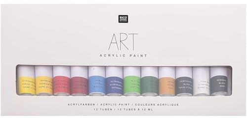 Rico Design Art Künstler Acrylfarben-Set Basic - 12 Farben je 12 ml Tuben - Malfarbe für Anfänger, Profikünstler, Kinder & Erwachsene
