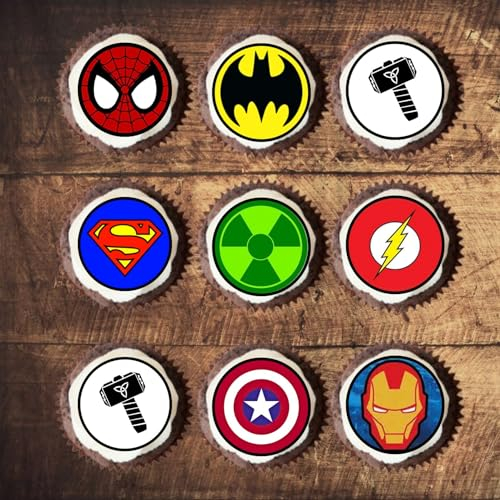 Superhero Edible Cupcake Toppers – Precut Wafer Decorations for Comic-Themed Kids Parties, Birthdays & Hero Fans (Pack of 48-3cm Discs)