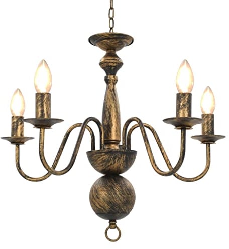 vidaXL Kronleuchter Antik Deckenlampe Pendelleuchte Lüster Deckenleuchte Hängeleuchte Hängelampe Leuchte Lampe Schwarz 5xE14-Glühbirnen