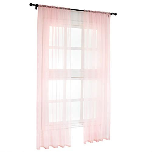 Laneetal Transparente Gardine mit Kräuselband, Fensterschal aus Voile, Fenstervorhang für Schlafzimmer Kinderzimmer Küche, Vorhang, Dekoschal, Rosa, 140x245 cm, 2 Stücke