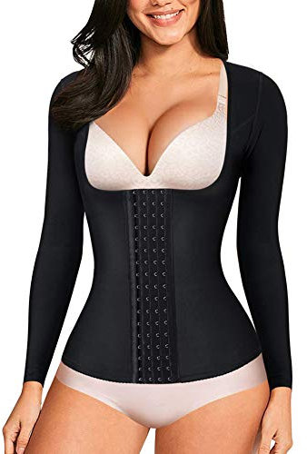 Bafully Women Compression Shapewear Tops Long Sleeves Waist Trainer Vest Underbust Tummy Control Body Shaper, Black, S