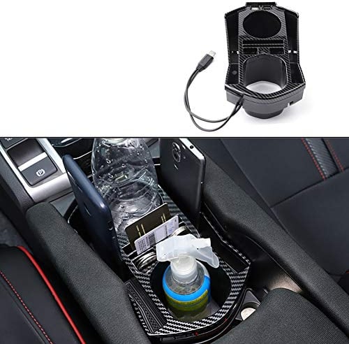 OYADM 10th Gen Civic ABS Carbon Fiber Style Armrest Storage Box for Central Console Glove Holder Organizer Tray Car Cup Holder For Honda Civic 2016-2020