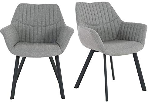 Raburg 2er Set Esszimmerstuhl ALMA in GRAU - melierter Stoff + mattschwarzes Gestell im Slim-Look, skandinavisches Design, dauerhaft belastbar bis 125 kg