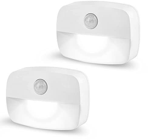 AmmToo luz de Noche, Nocturna LED con Sensor Movimiento,LED Batería Nocturna Infantil Luz para Habitación Bebé, Adecuada para Dormitorio, Baño, Inodoro, Escaleras, Cocina, Pasillo (2 unidades blanca)