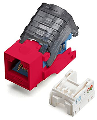 trueCABLE Cat6 Toolless Keystone Jack 6 Pack Red 100W PoE++ 500MHz 8P8C Compatible with IP Camera, VoIP Phone, Switch, Router, Patch Panel, Wall Plate