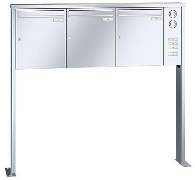 RENZ/Tetro / 3er Freistehende Briefkastenanlage Standbriefkasten mit Sprechfeld / V4A-Edelstahl/Volumen 23 L/mit Fußplatten/Dein-Briefkasten.de