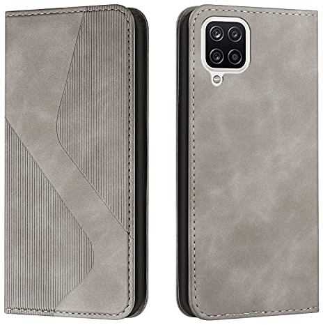 NEXCURIO Handy Hülle für Samsung Galaxy A12 / M12 Handyhülle mit Kartenfäch Klapphülle Klappbar Schutzhülle Leder Flip Wallet Case Cover Tasche Handytasche Stoßfeste - Grau
