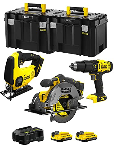 STANLEY FatMax Kit SVK302 (Stichsäge SFMCS600 + Handkreissäge SFMCS500 + Schlagbohrschrauber SFMCD711 + 2 Batterien 2,0 Ah + Ladegerät + TSTAK VI)