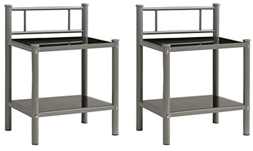 vidaXL 2X Nachttisch Nachtschrank Nachtkonsole Nachtkommode Schlafzimmer Kommode Schrank Pflanzentisch Telefontisch Grau Schwarz Metall Glas