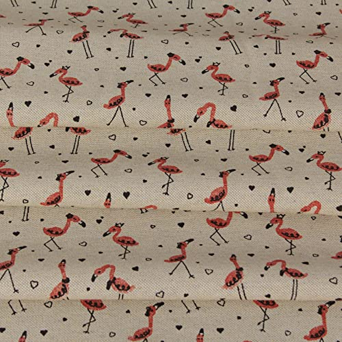 Stoff Meterware Leinenlook Halbpanama - 1 Meter - Dekostoff, Kissen, Tischwäsche, Vorhang, Taschen (Flamingo Henry)